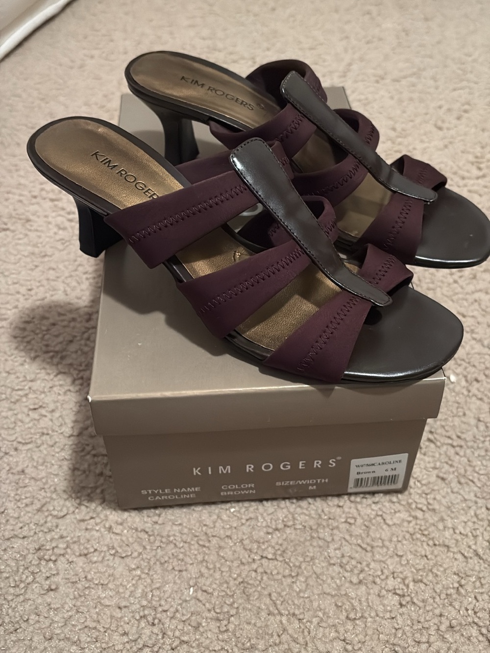 Kim Rogers Purple-Brown Strappy Mid-Heel Slide Sandals